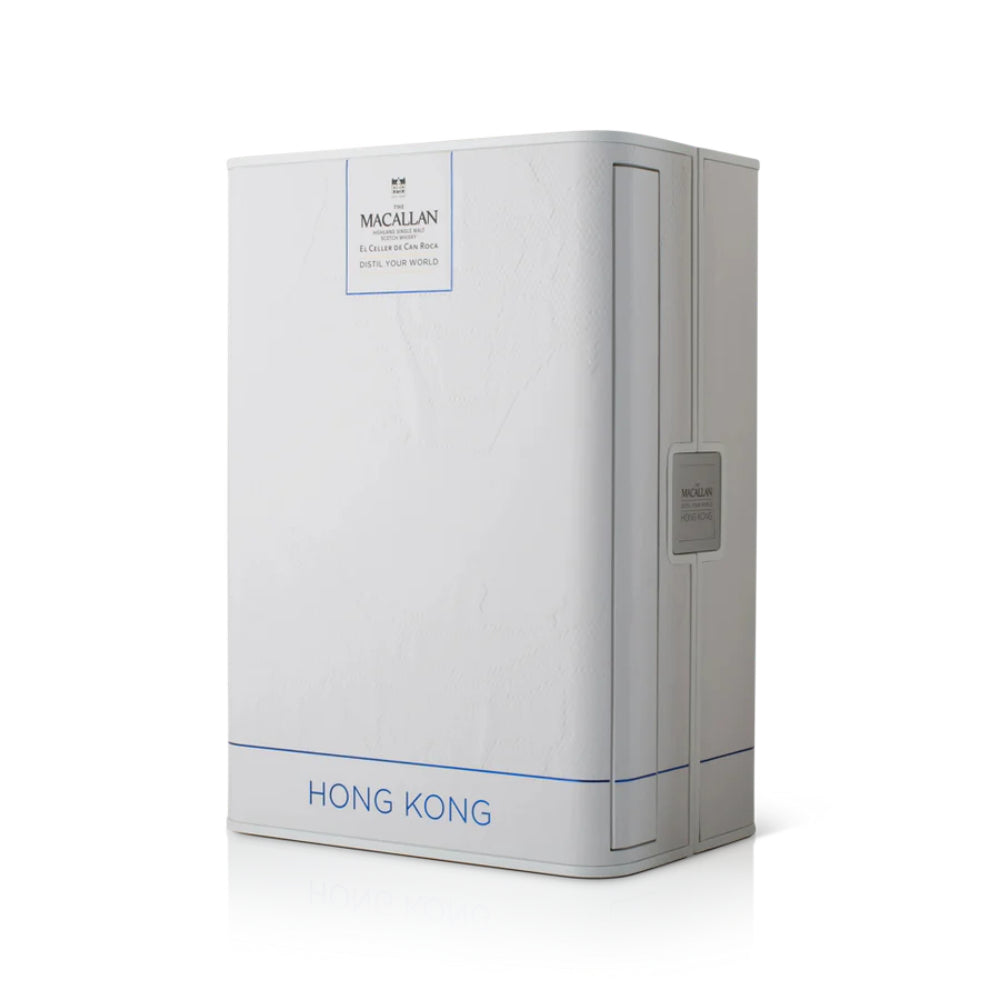 Macallan whisky box with 'Hong Kong' text on a white background