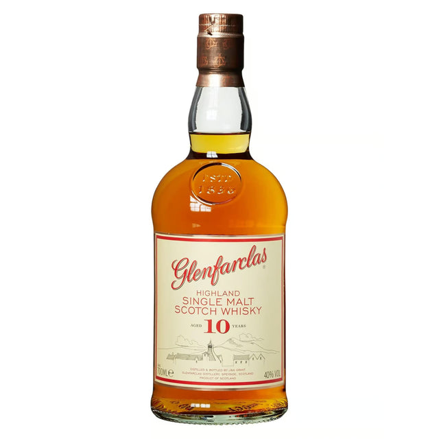 Bottle of Glenfarclas Highland Single Malt Scotch Whisky on a white background