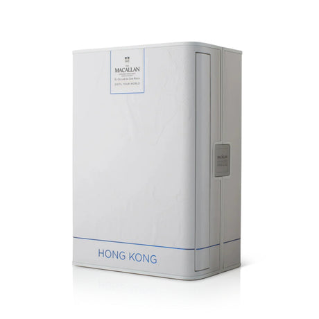 Macallan whisky box with 'Hong Kong' text on a white background